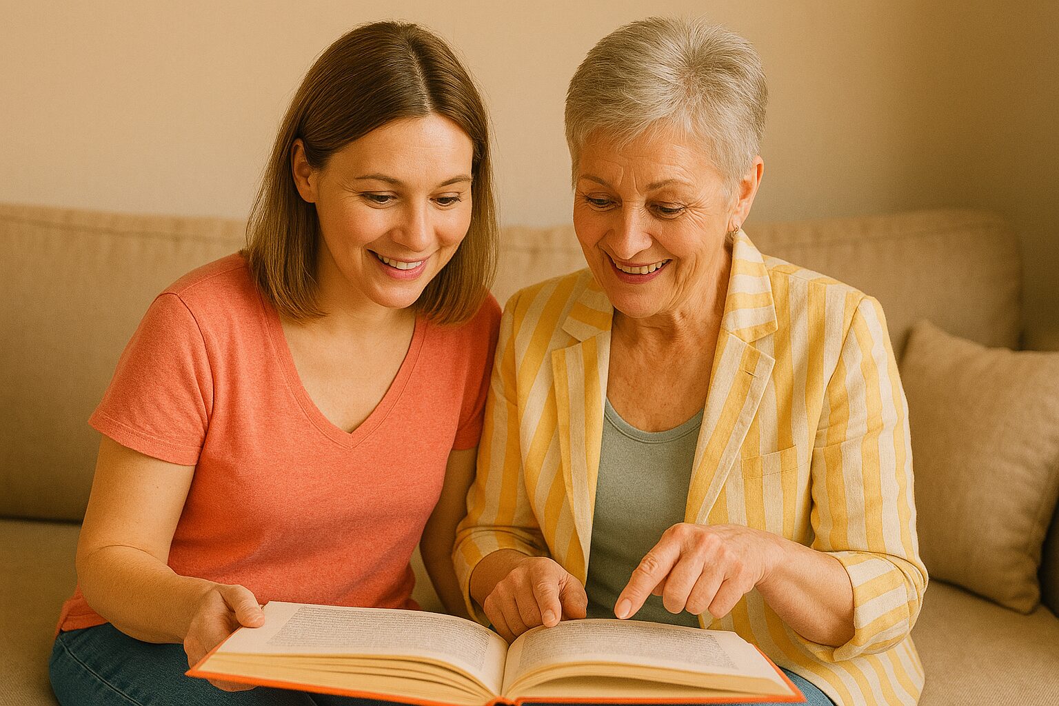 Fille et sa mère lisant un livre